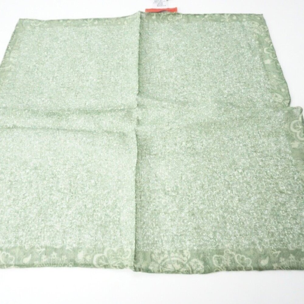 Isaia Green Mottled Paisley Floral Bordered Linen Blend Pocket Square Italy New